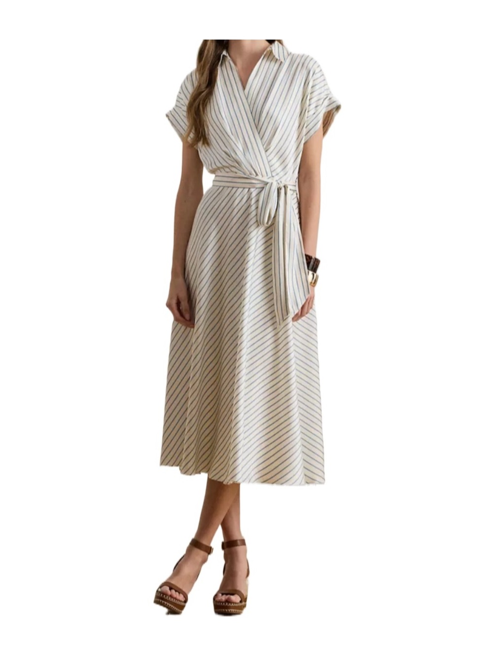 Striped Belted Twill Dress